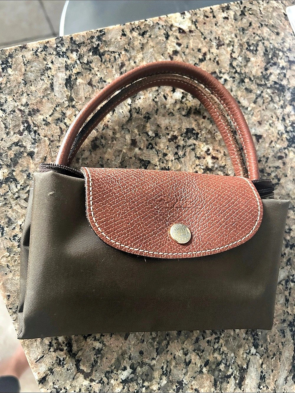 Longchamp Le Pliage Original Small Top Handle Bag in Green & Brown